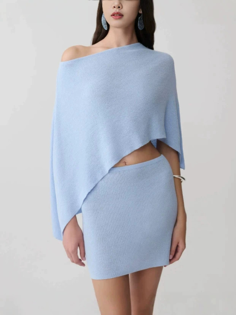 Zara Off Shoulder Cape Top Low Waist Bodycon Skirt Set